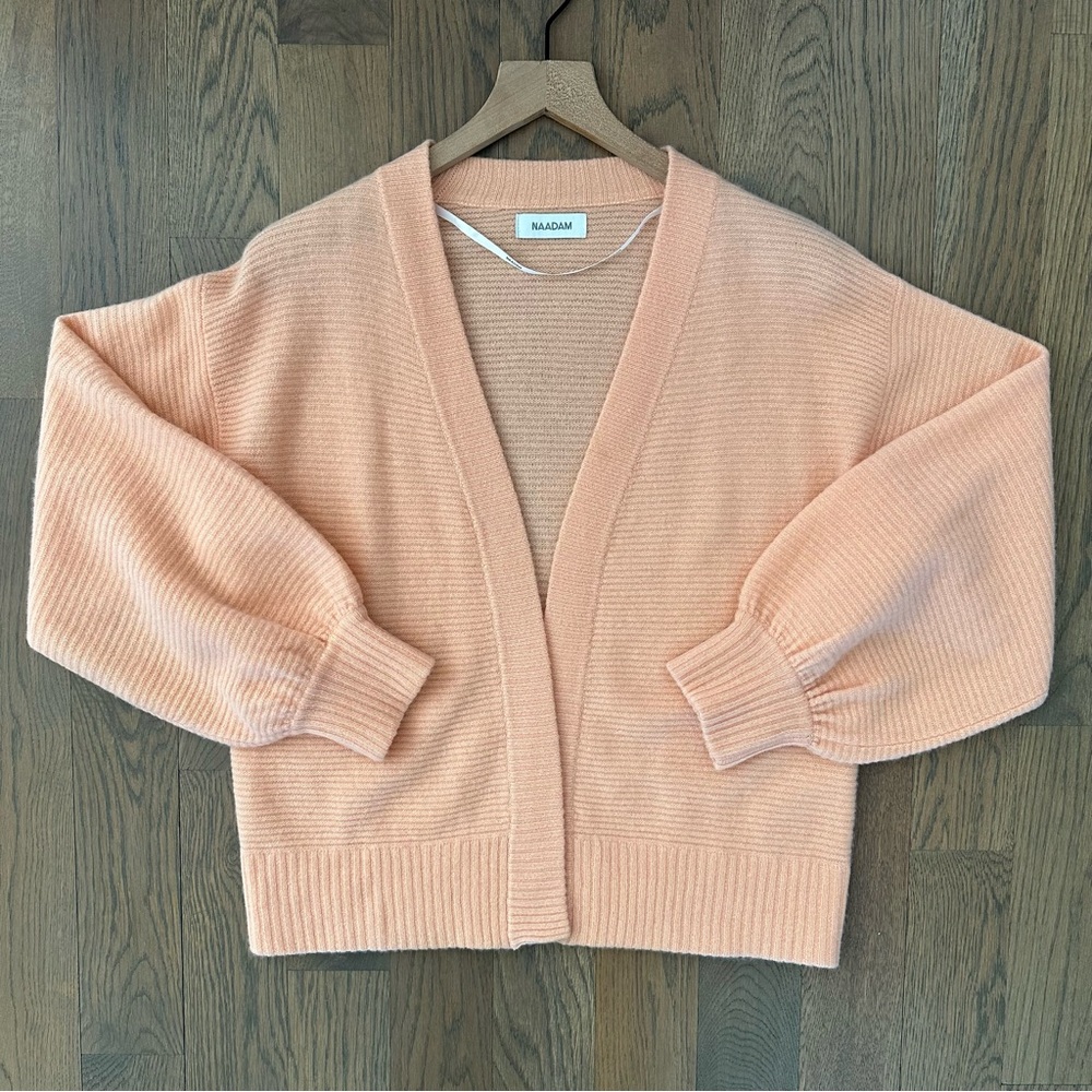 NAADAM Coastal Cashmere Puff Sleeve Open Cardigan Desert Pink Size Size XS
